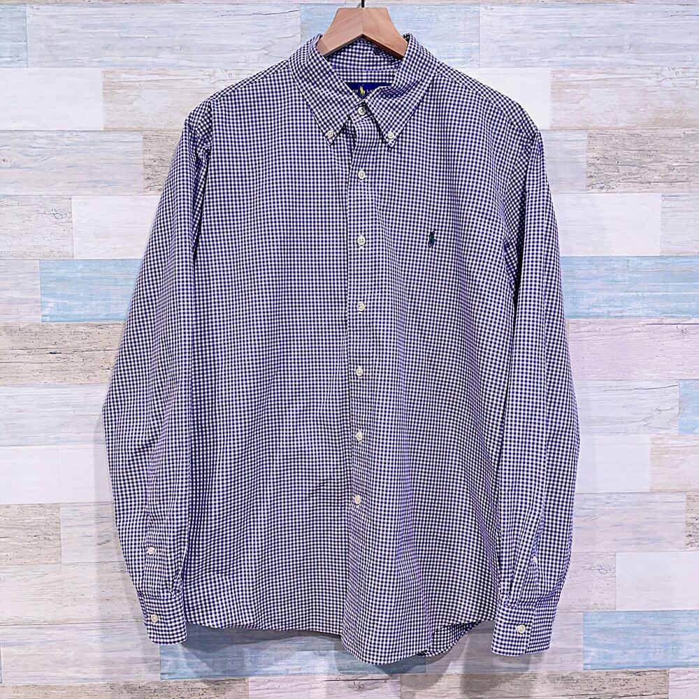 Ralph Lauren Gingham Custom Fit Oxford Shirt Purple White Long Sleeve Mens XL